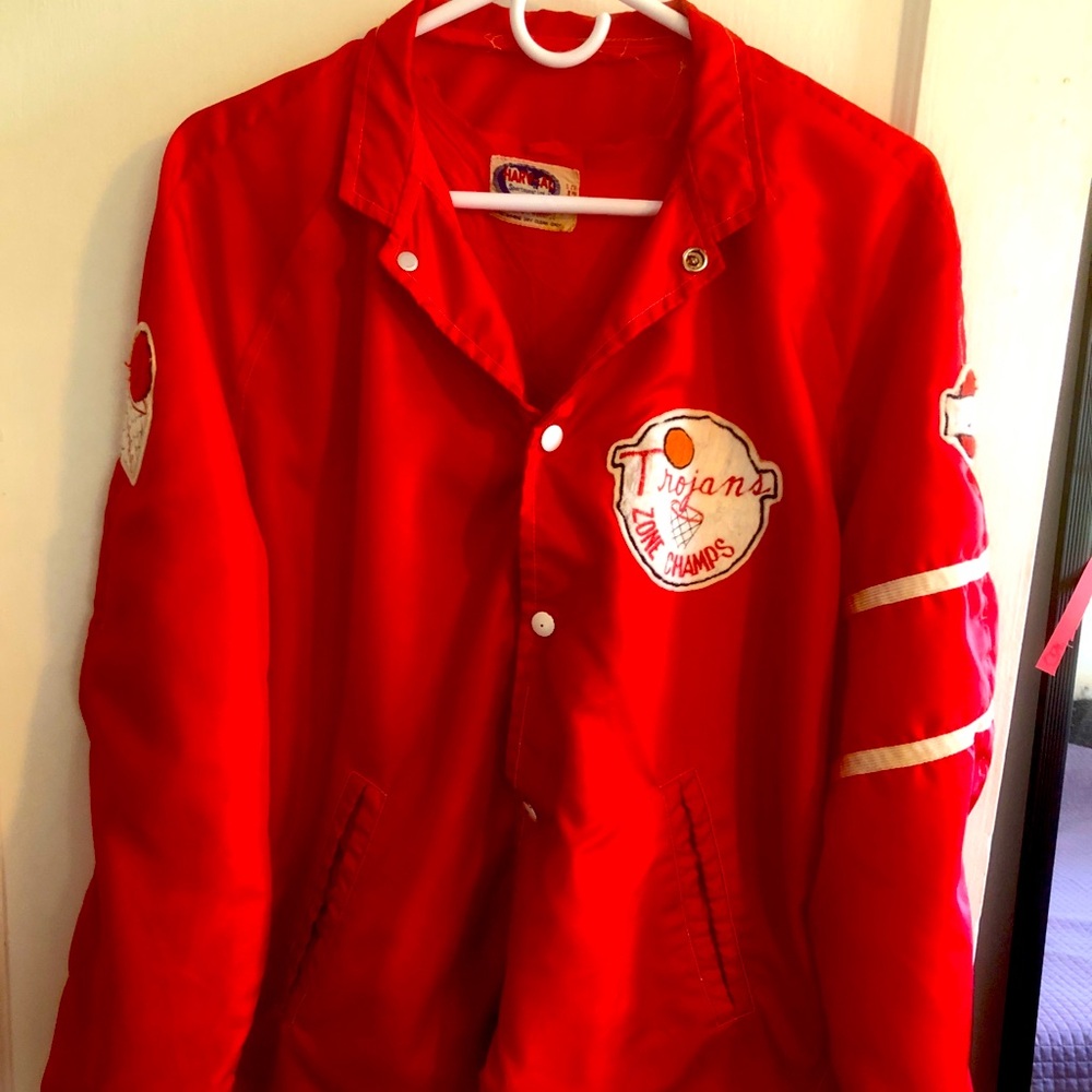 Vintage Crimson Red Basketball Jacket w. Patches - MED